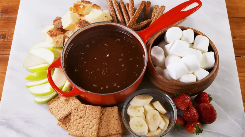 Chocolate Fondue with Fruit and Marshmallow Dippers