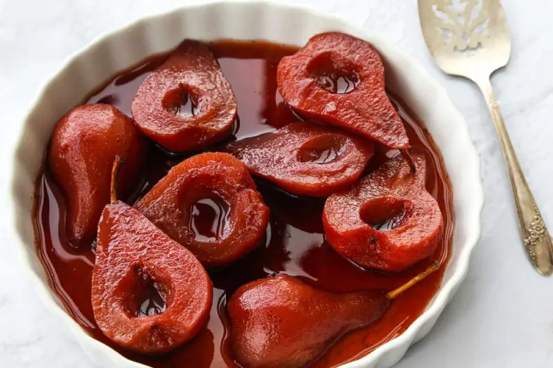 Poached Pears in Red Wine